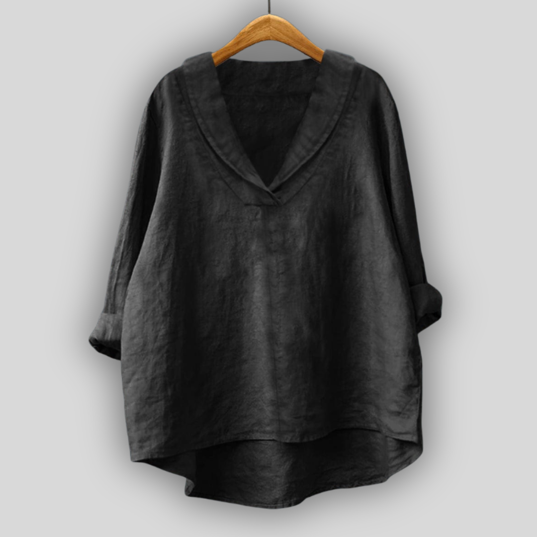 Linine Bluzone Aukso Aura Стилен Ленен Блузон с V Деколте