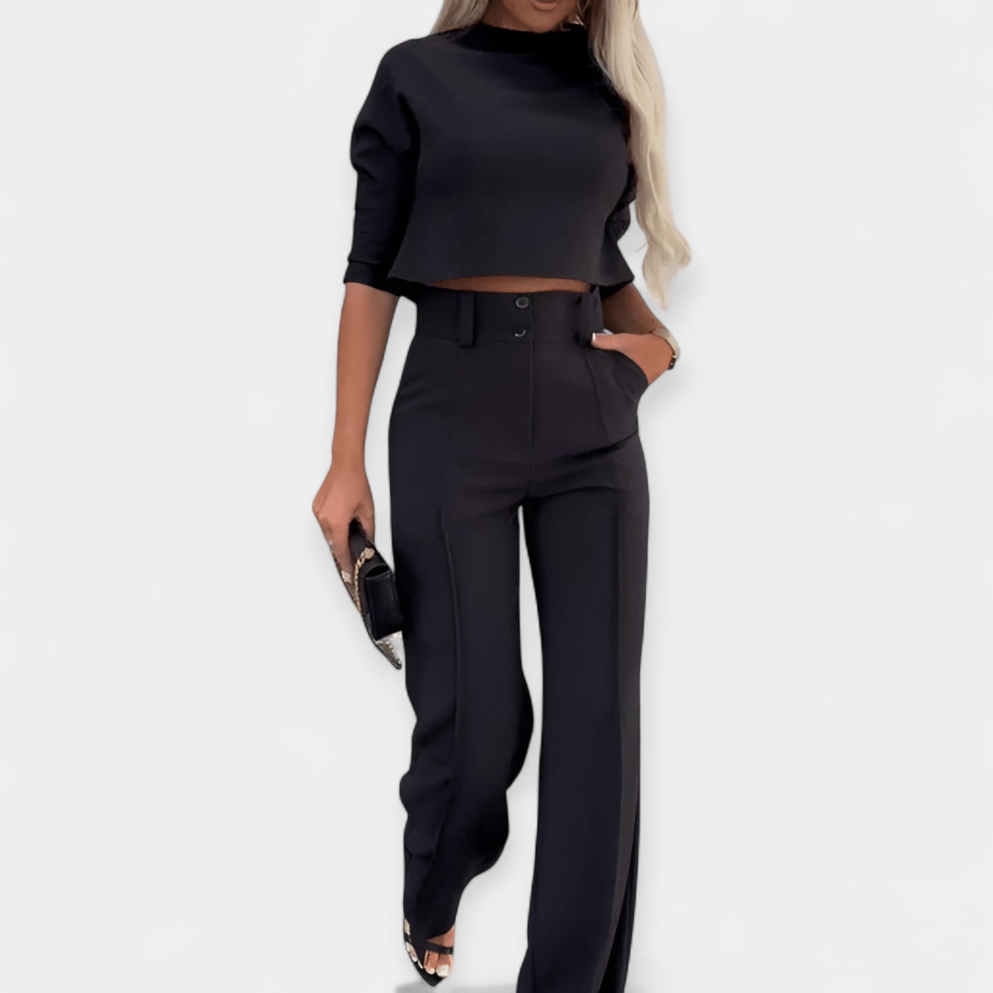 Комбинация Crop Top и Панталони | Стилен Комплект With стил
