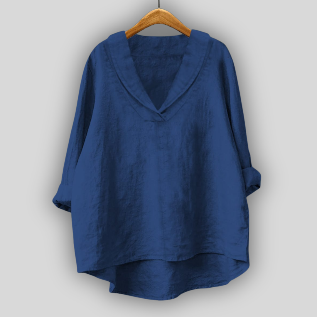 Linine Bluzone Aukso Aura Стилен Ленен Блузон с V Деколте