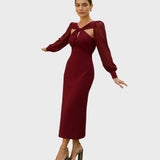 Елка | Елегантна миди рокля с ажурен детайл