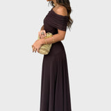 Нели | Дълга шифонена рокля с открити рамене