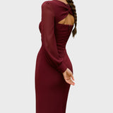 Елка | Елегантна миди рокля с ажурен детайл