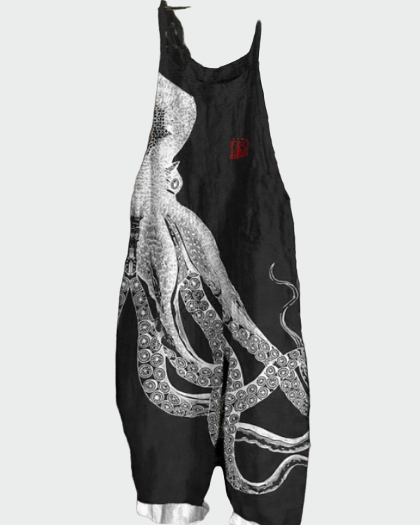 Дамски Широк Деним Гащеризон Octopus Осемкрак Мотив