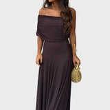 Нели | Дълга шифонена рокля с открити рамене