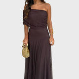 Нели | Дълга шифонена рокля с открити рамене