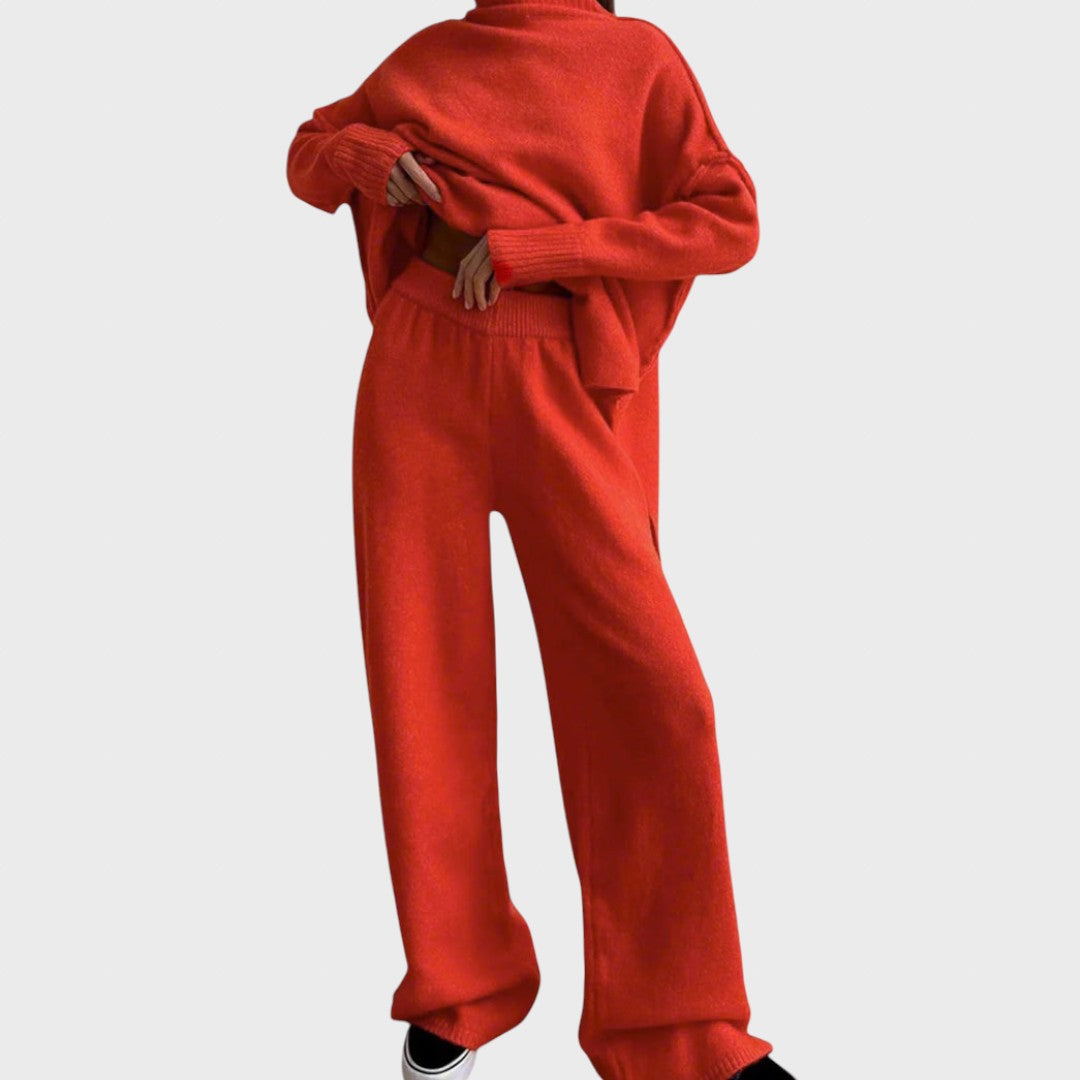 Лина | Мек плетен комплект с поло яка