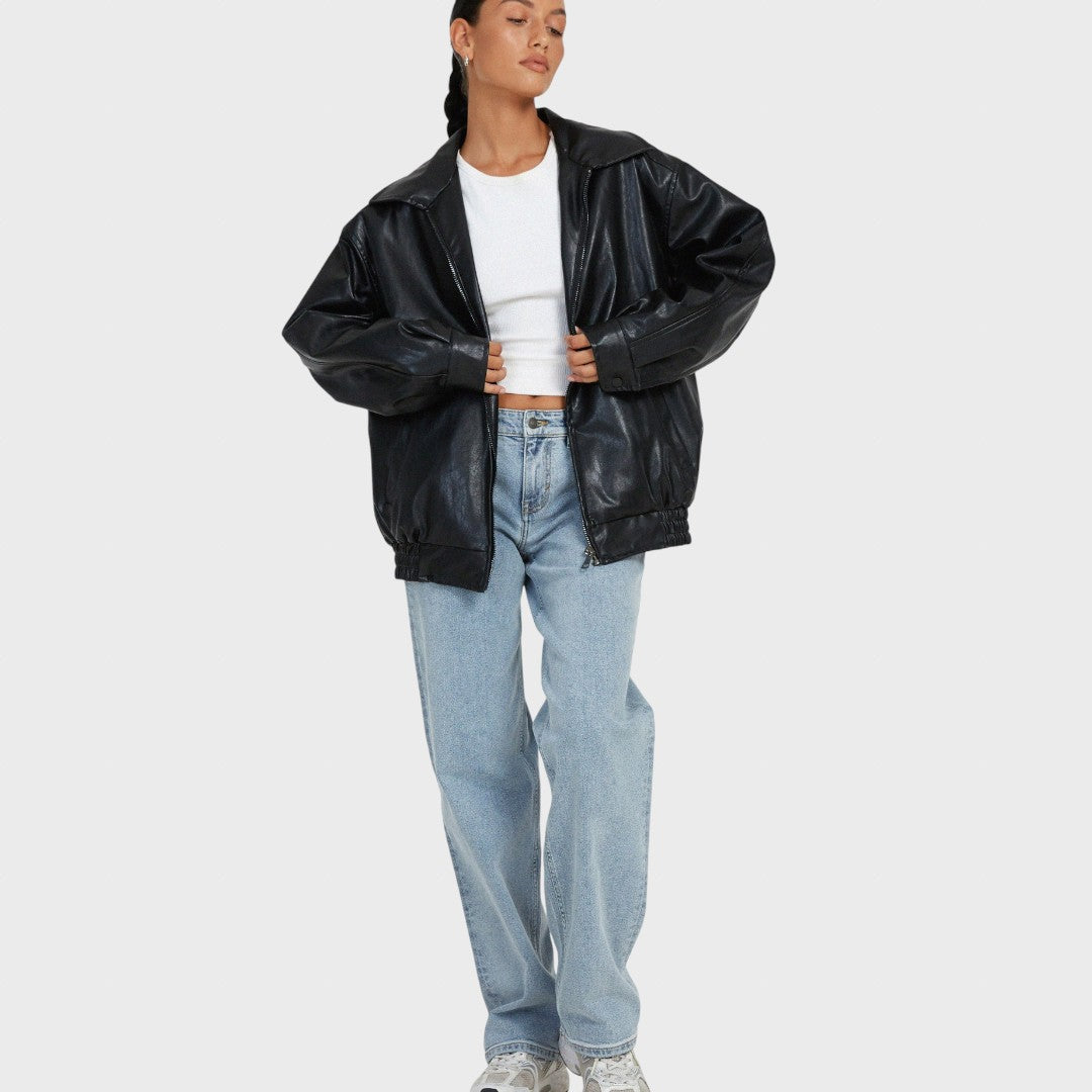 Людмила | Овърсайз дамско яке от еко кожа