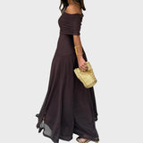 Нели | Дълга шифонена рокля с открити рамене