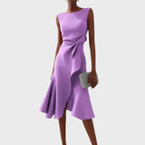 Невяна | Плисирана асиметрична миди рокля