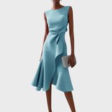 Невяна | Плисирана асиметрична миди рокля