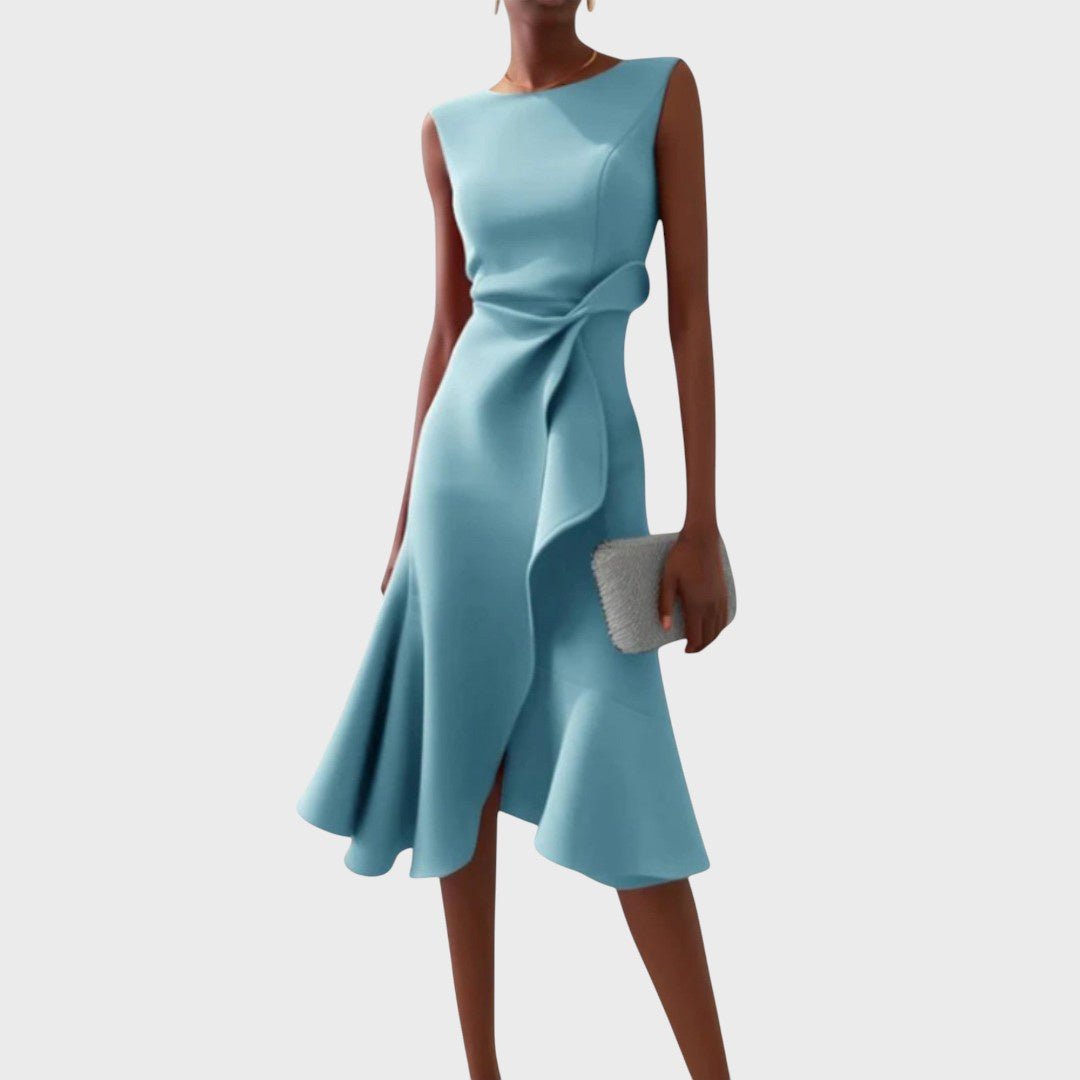 Невяна | Плисирана асиметрична миди рокля