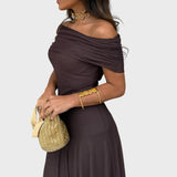 Нели | Дълга шифонена рокля с открити рамене